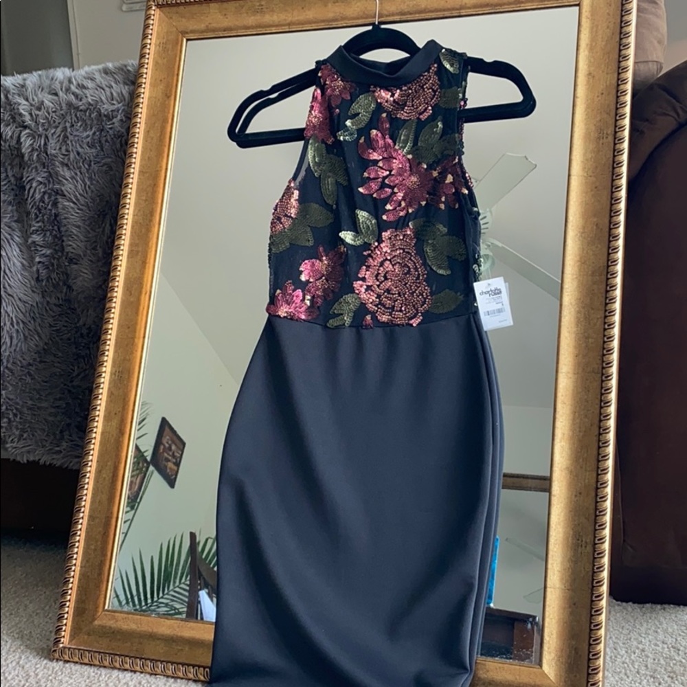Black Sheer Sequins Midi Dress